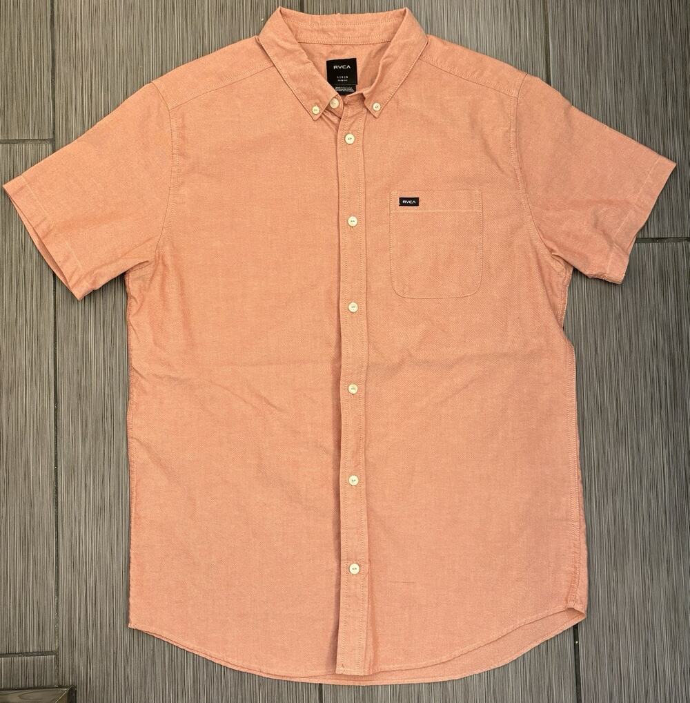 RVCA That’ll Do Short Sleeve Button Down Collared Shirt Men’s Large Light Red